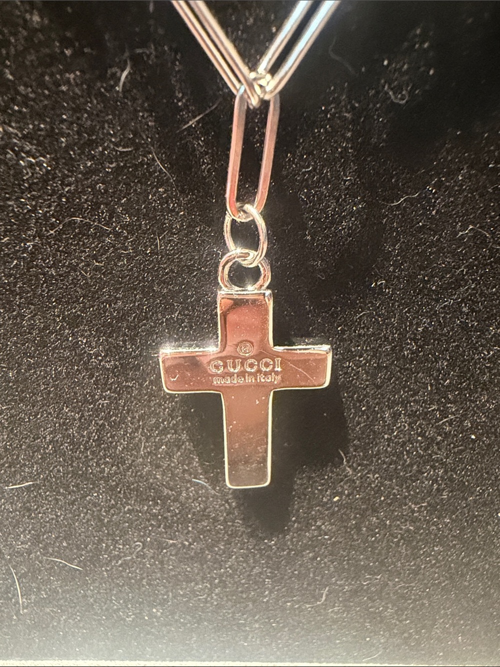 Inspired Silver-Tone Paperclip Chain Necklace with Red Cross Pendant - Picture 2 of 4